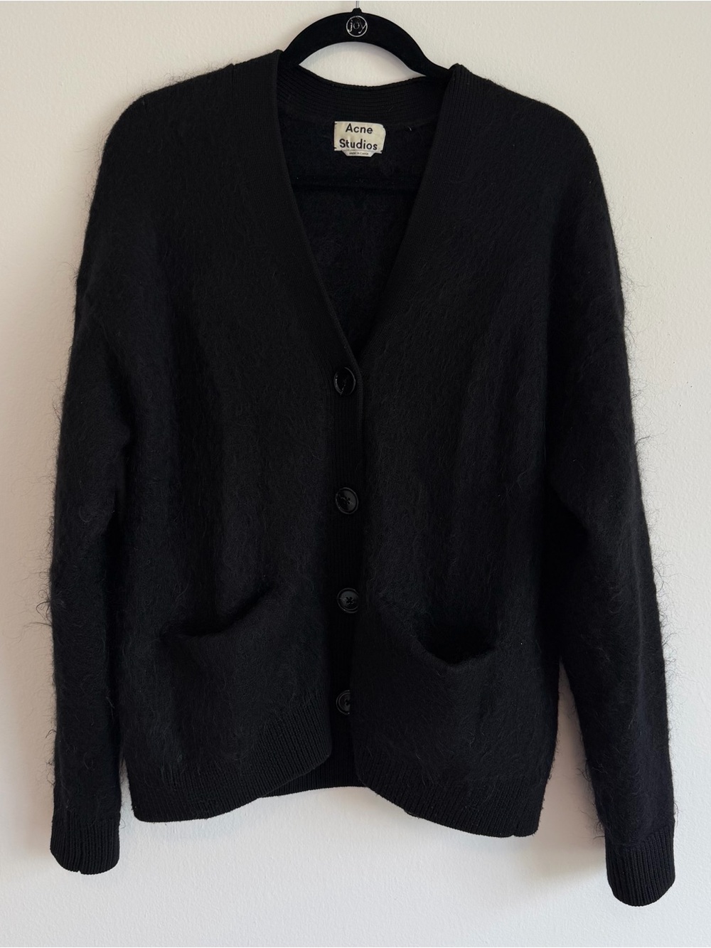 Acne Black Mohair V-Neck Button Cardigan